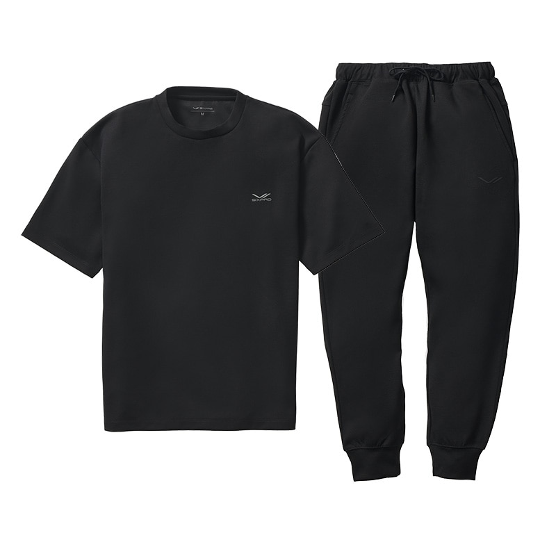 シックスパッド リカバリーウェア オーバーサイズTシャツ ブラック S & シックスパッド リカバリーウェア ジョガーパンツ ブラック S セット