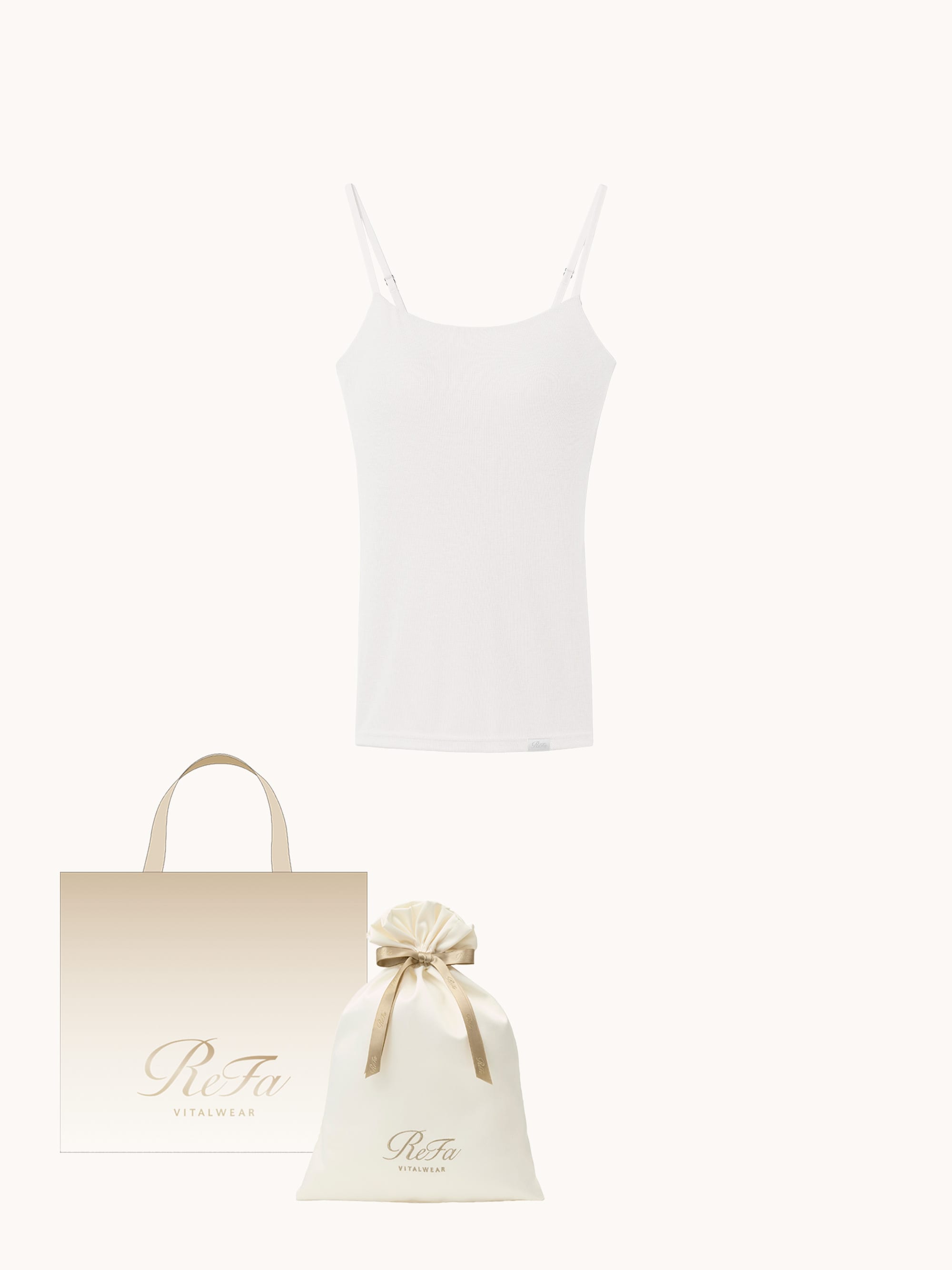 【ReFa VITALWEARギフトラッピングセットL & ショッパーM】リファ バイタルテック モイストリブ ブラキャミソール ホワイト SS