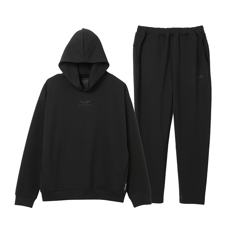 シックスパッド リカバリーウェア(パーカー＆テーパードパンツ)上下セット ブラック S