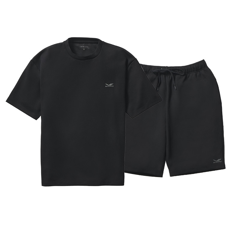シックスパッド リカバリーウェア オーバーサイズTシャツ ブラック S ＆ シックスパッド リカバリーウェア ハーフパンツ ブラック S セット