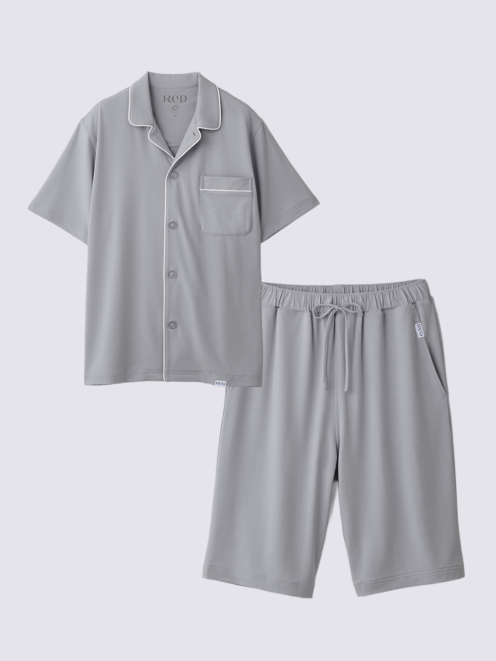 ReD ぐっすりパジャマ ベーシック 前開き半袖&ハーフパンツ上下セット ライトグレー M ライトグレー M