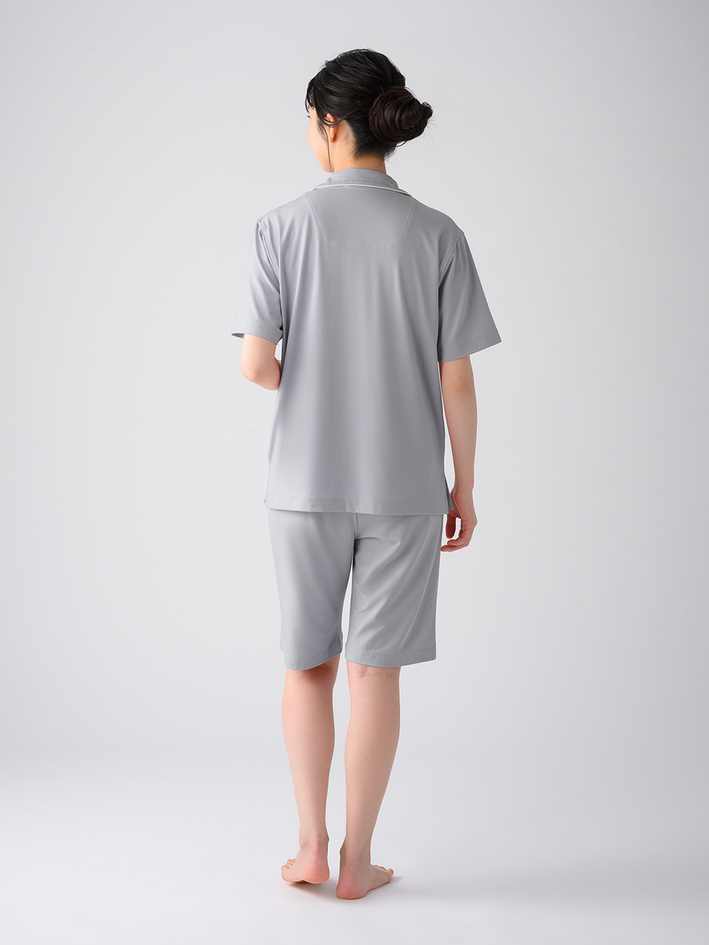 ReD ぐっすりパジャマ ベーシック 前開き半袖&ハーフパンツ上下セット ライトグレー M ライトグレー M