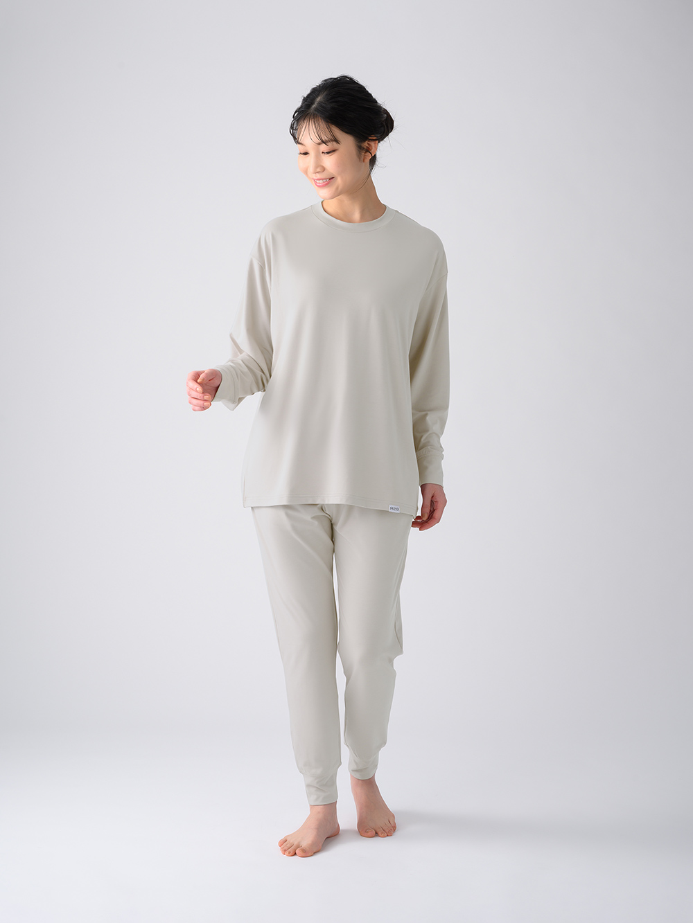 ReD ぐっすりパジャマ ベーシック プルオーバー長袖&ジョガーパンツ上下セット ライトグレー L ライトグレー L