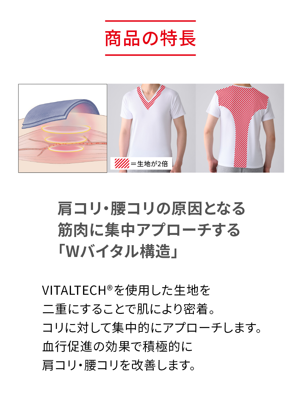 ReD バイタルテック Vネックインナー半袖 肩・腰コリ改善 ブラック 3L ブラック 3L