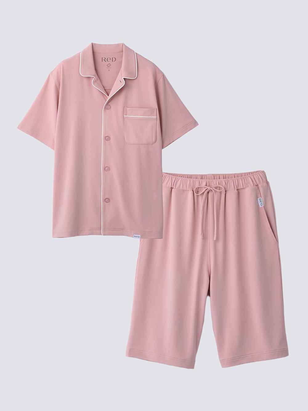ReD ぐっすりパジャマ ベーシック 前開き半袖＆ハーフパンツ上下セット ピンク M